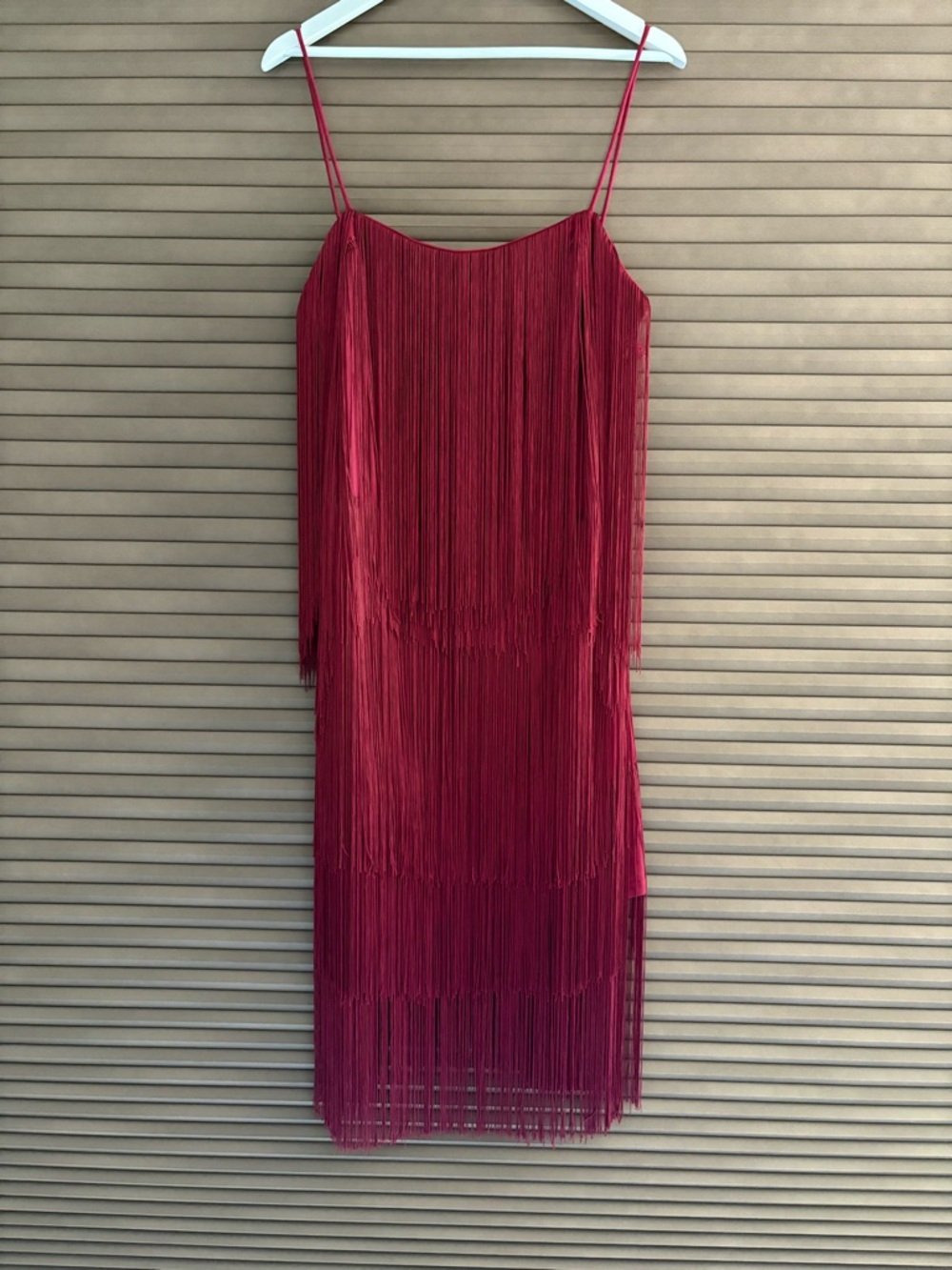 Commense Fringe Slip Dress in Burgundy - Picture 3 of 6